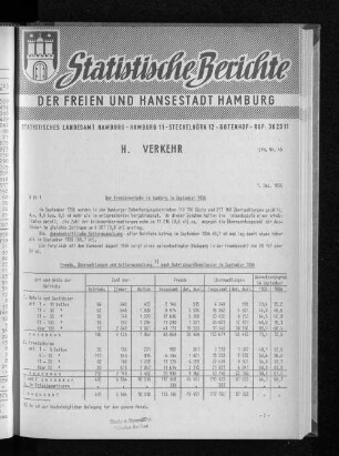 Der Fremdenverkehr in Hamburg im September 1956 : Lfd. Nr. 45