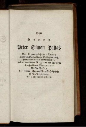 Dem Herrn Peter Simon Pallas.