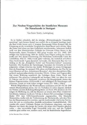 Zur Neubau-Vorgeschichte des Staatlichen Museums für Naturkunde in Stuttgart