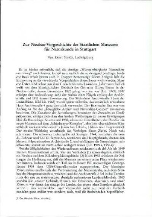 Zur Neubau-Vorgeschichte des Staatlichen Museums für Naturkunde in Stuttgart