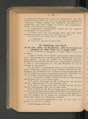IV. Nachtrag zum Tarif