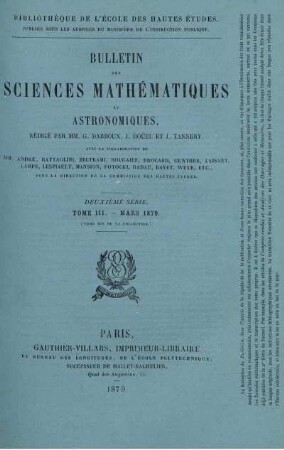 Tome III. Mars 1879.