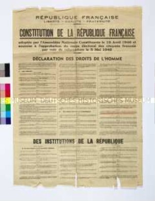 Sonderdruck mit Auszügen aus der Verfassung der Französischen Republik und der Deklaration der Menschenrechte
