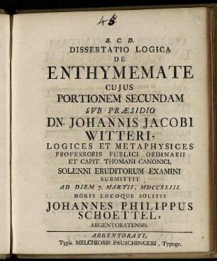 Portio 2: Dissertatio Logica De Enthymemate. Portio 2