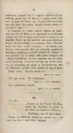 IX. Pro deo. Extract uit het Register der Resolutien van President en Leden in den Raad van Justitie te Batavia.