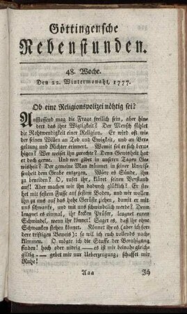 48. Woche. Den 22. Wintermonaht, 1777