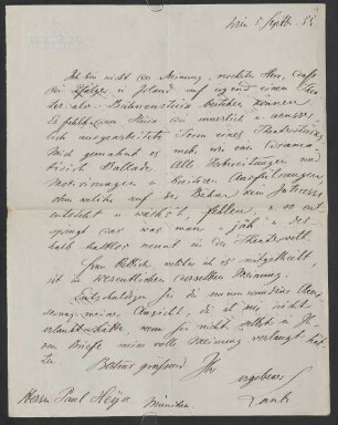 Paul Heyse (1830-1914), Nachlass: Briefe von Heinrich Laube an Paul Heyse - BSB Heyse-Archiv VI. Laube, Heinrich
