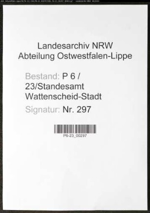 Sterberegister Standesamt Wattenscheid-Stadt