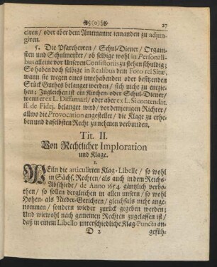 Tit. II. Von Rechtlicher Imploration und Klage.