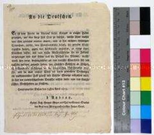 Bekanntmachung aus dem russischen Generalstab, die Deutschen müßten sich nicht mehr vor der französischen Armee fürchten