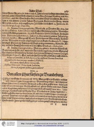 Artic. 4. Von allen Churfürsten zu Brandeburg.