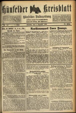 Erste Ausgabe vom Samstag, den 06. Dezember 1930.