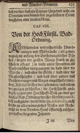 Cap. VIII. Von der HochFürstl. Bad-Ordnung
