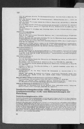 II. Sonderforschungsbereiche (SFB), Forschergruppen, Graduiertenkolleg (GrK) und Hilfseinrichtungen der Forschung