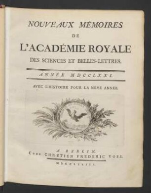1771: Nouveaux mémoires de l'Académie Royale des Sciences et Belles-Lettres année MDCCLXXI