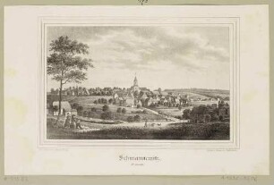 Ortsansicht von Schmannewitz (Dahlen-Schmannewitz), mit der Kirche, aus Sachsens Kirchen-Galerie von Hermann Schmidt, Bd. 3, 1840