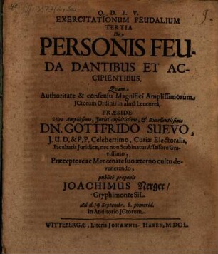 Exercitationum Feudalium Tertia De Personis Feuda Dantibus Et Accipientibus