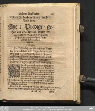 [Christliche Leichpredigten/ auß dem Buch Tobie.]