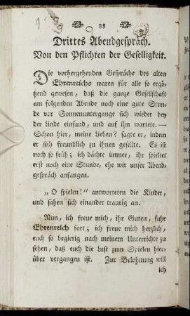 Drittes Abendgespräch. Von den Pflichten der Geselligkeit.