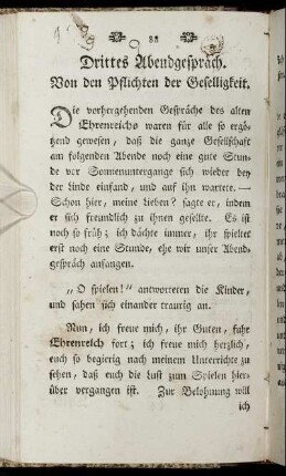 Drittes Abendgespräch. Von den Pflichten der Geselligkeit.