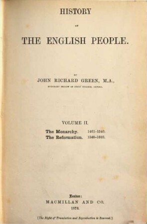 History of the English people, 2. The monarchy (1461-1540), The reformation (1540-1603)