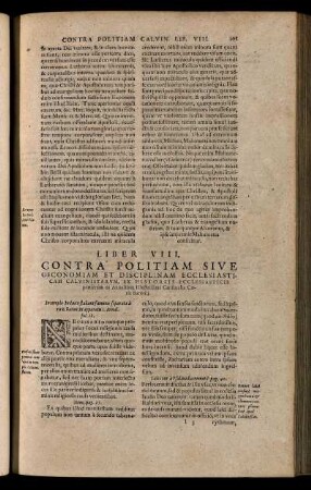 Liber VIII. / Contra Politiam Sive Oeconomiam Et Disciplinam Ecclesiaticam Calvinistarum ...