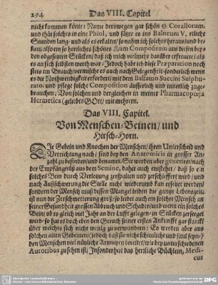 Das VIII. Capitel. Von Menschen-Beinen/und Hirsch-Horn.