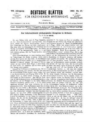 Der internationale pädagogische Kongress in Brüssel : (Fortsetzung)