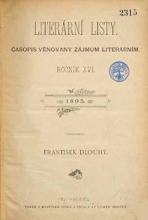 Literární listy : časopis věnovaný moderní kritice literární. 16. 1895 (1894/95)