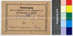 Bescheinigung des Polizeireviers 114 zu Berlin über geleistete Beitragswochen der Raumpflegerin Marie Sy für die Rentenversicherung