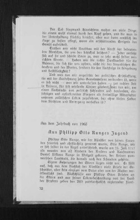 Aus Philipp Otto Runges Jugend