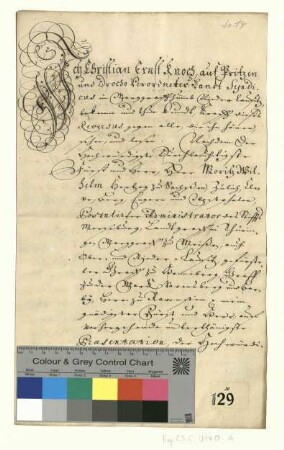 Revers des Konsistorialrats Christian Ernst Knoch auf Pritzen und Drochow anläßlich seiner Bestallung.