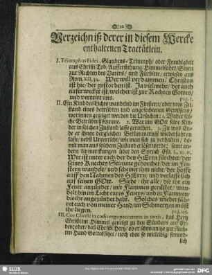 Verzeichniß derer in diesem Wercke enthaltenen Tractätlein