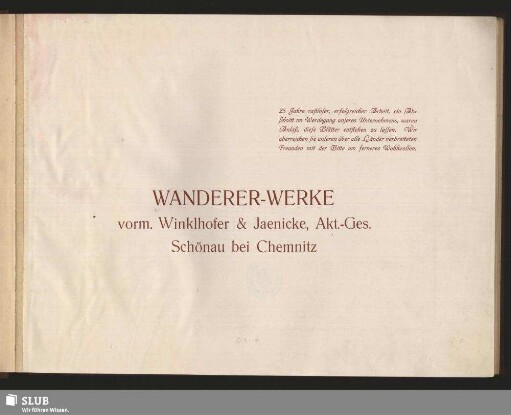 Wanderer-Werke vorm. Winklhofer & Jaenicke, Akt.-Ges. Schönau bei Chemnitz : [1885 - 1910]