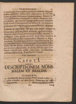Caput I. continens Descriptionem Nominalem Et Realem.