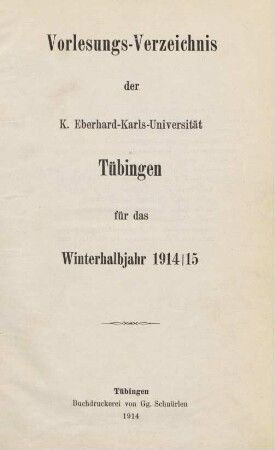 Vorlesungsverzeichnis 1914/15