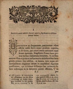 De patrinis, eorumque origine, numero et sexu, item de S. Pancratio ... prolusiones academicae