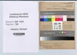 Entnazifizierung Richard Hanisch , geb. 08.11.1896 (Stadtinspektor)