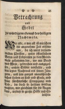 Betrachtungen und Gebet zu würdigem Genuß des heiligen Nachtmals.