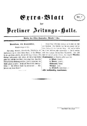 Extra=Blatt der Berliner Zeitungs-Halle.
