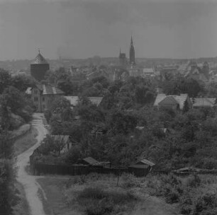 Freiberg. Ortsansicht, Blick von der "Alten Elisabeth" zur Petrikirche und Donatsturm