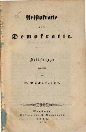 Aristokratie und Demokratie : Zeitskizze