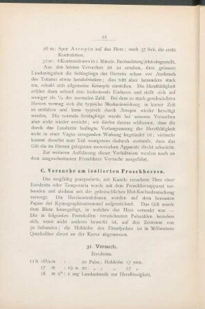 C. Versuche am isolierten Froschherzen.