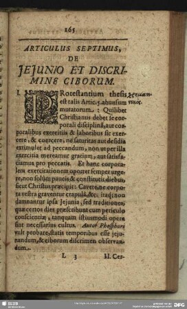 Articulus Septimus, De Jejunio Et Discrimine Ciborum