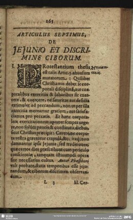 Articulus Septimus, De Jejunio Et Discrimine Ciborum