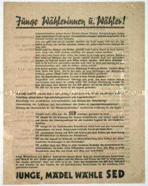 Aufruf der SED an die Jungwähler zur Wahl der Kandidaten der Partei bei den Gemeindewahlen 1946