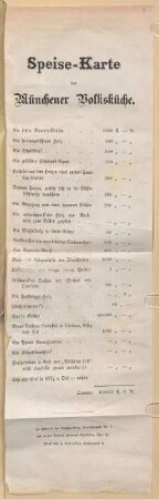 Speise-Karte der Münchener Volksküche