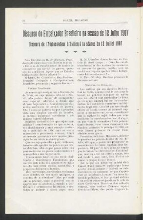 Discurso do Embaixador Brasileiro na sessão de 12 Julho 1907