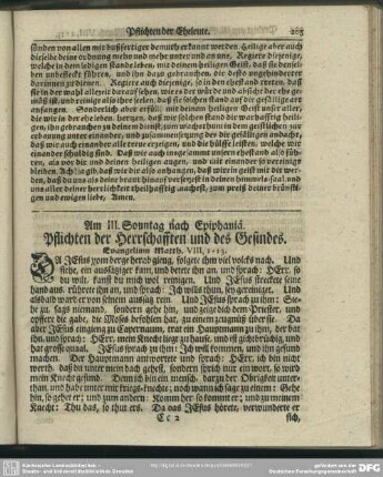Am III. Sonntag nach Epiphaniä. Pflichten der Herrschafften und des Gesindes. Evangelium Matth. VIII, 1-13