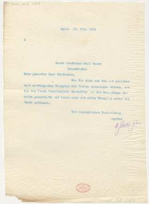 Brief an Emil von Sauer : 19.07.1912